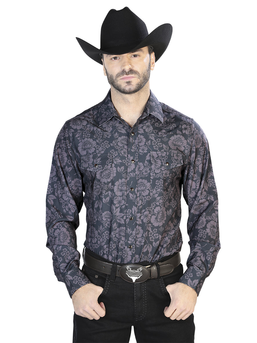 Camisa casual gris oscuro de manga larga 44100