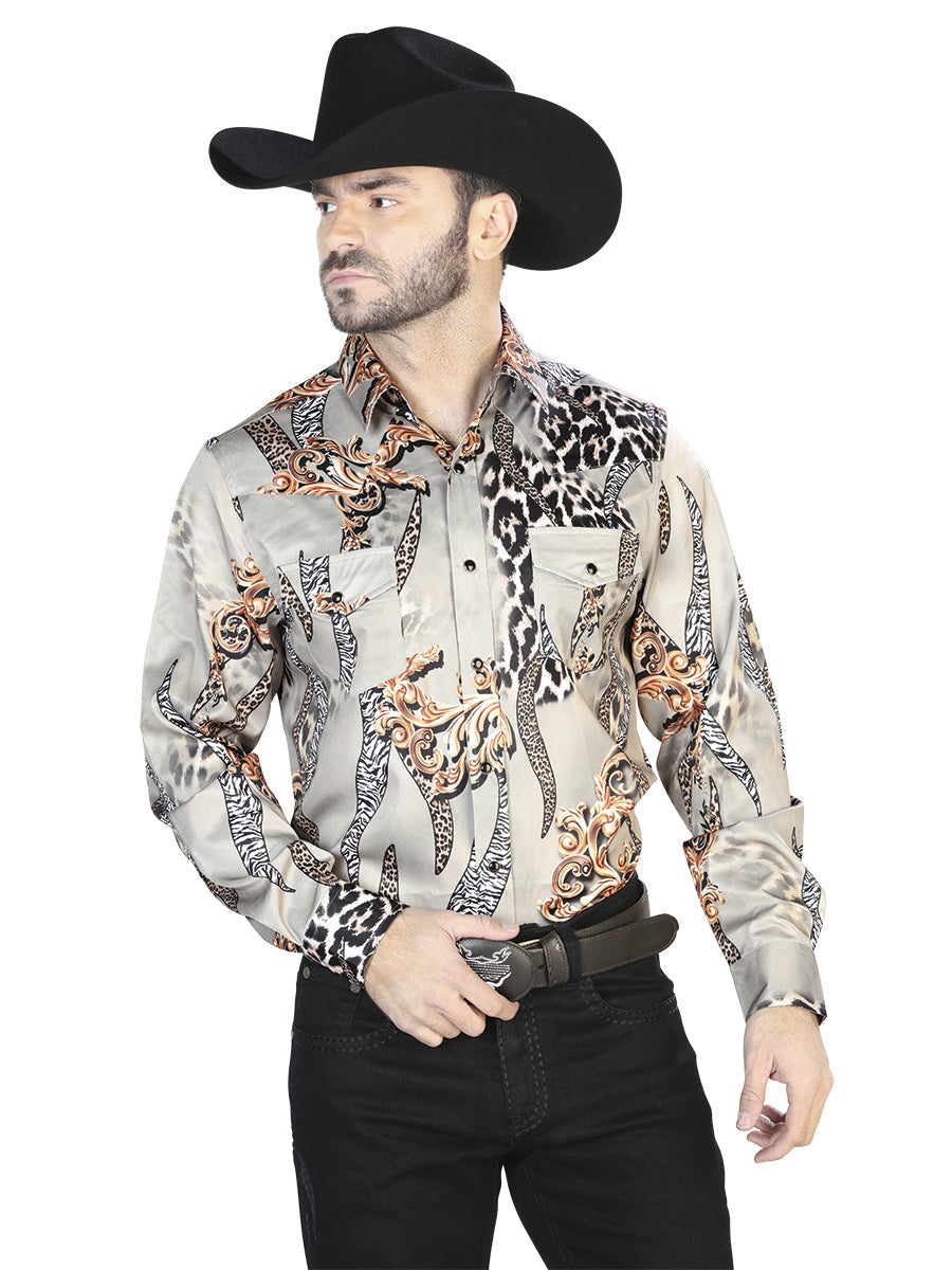 Camisa informal de manga larga de color topo 44102