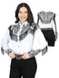 Blusa vaquera blanca bordada con flecos para mujer 44179