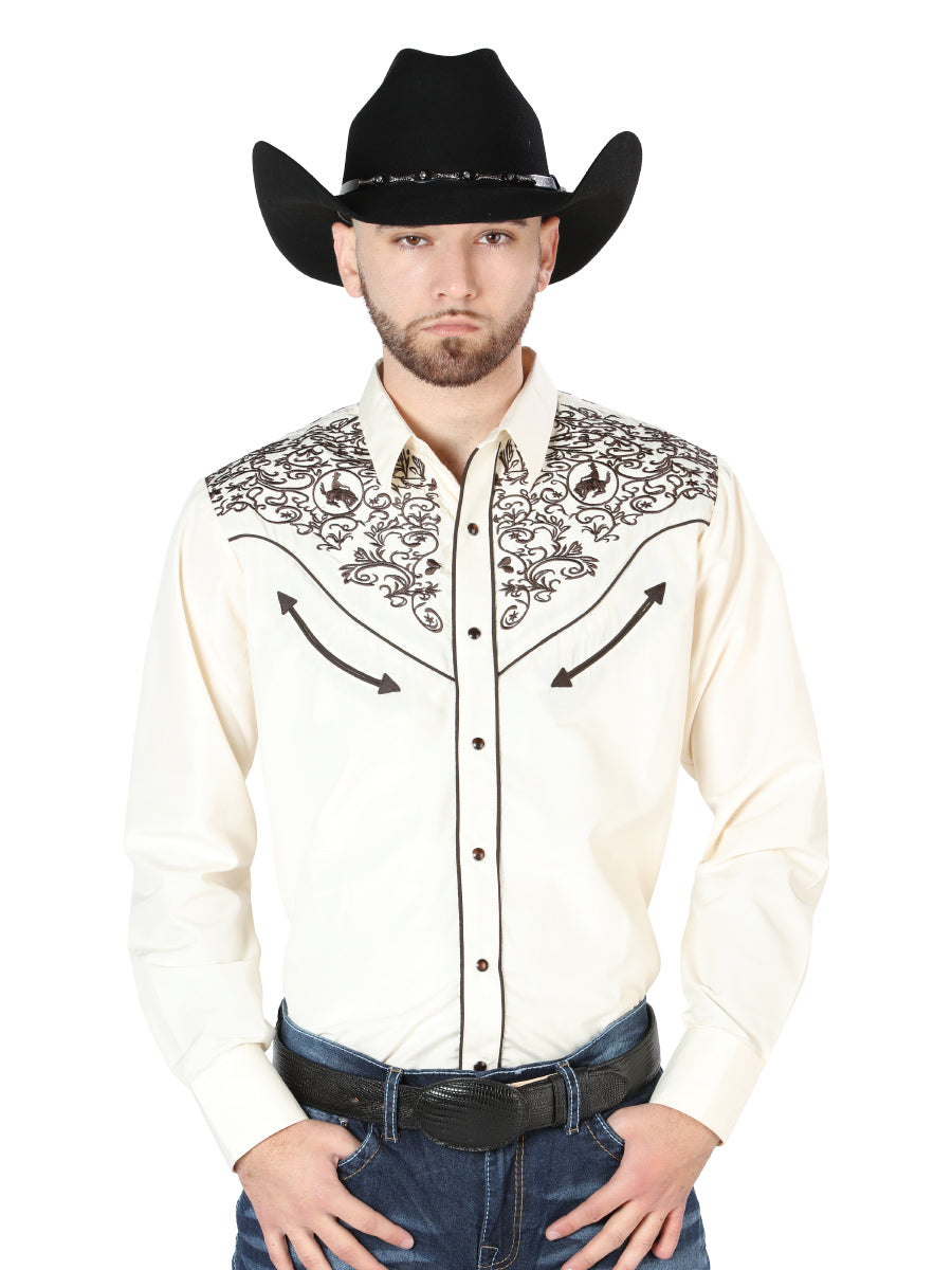 El Señor de los Cielos - Camisa bordada beige/negro 44189