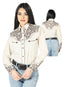 Blusa vaquera beige bordada para mujer 44191