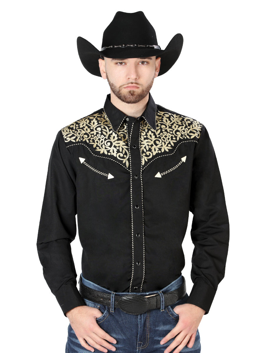 Camisa Western Bordada El General Negra/Oro 44192