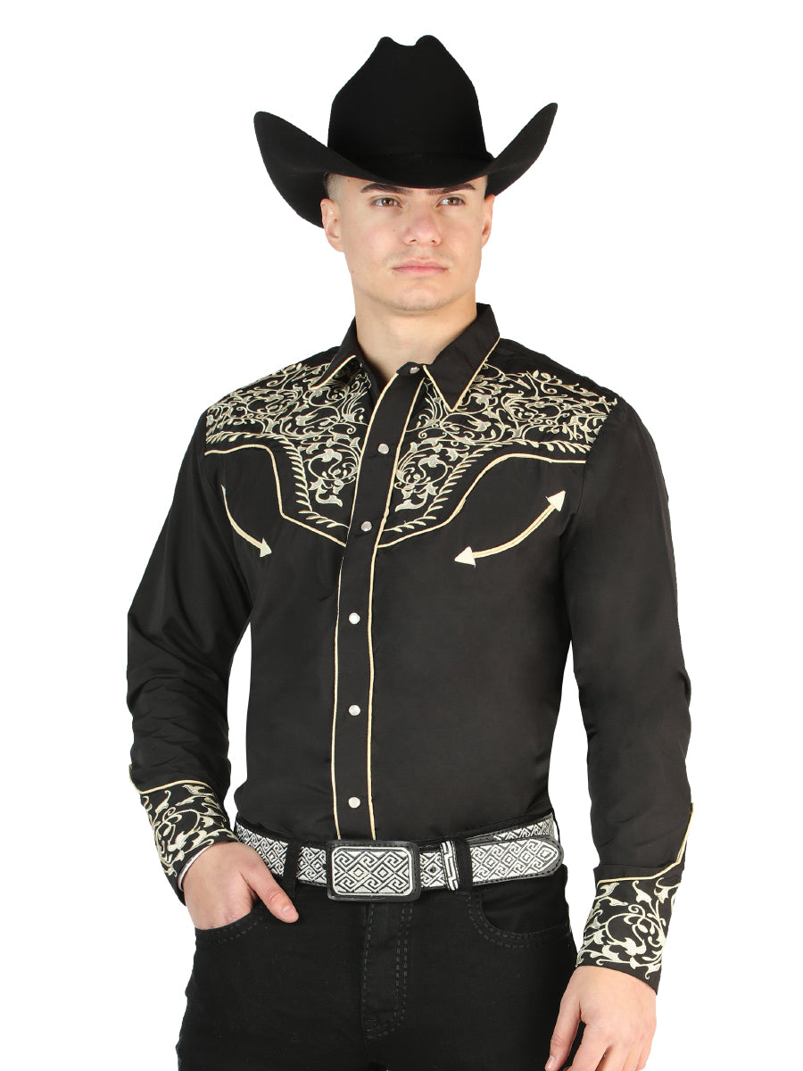 Camisa Western El General Bordada Negra/Oro 44195
