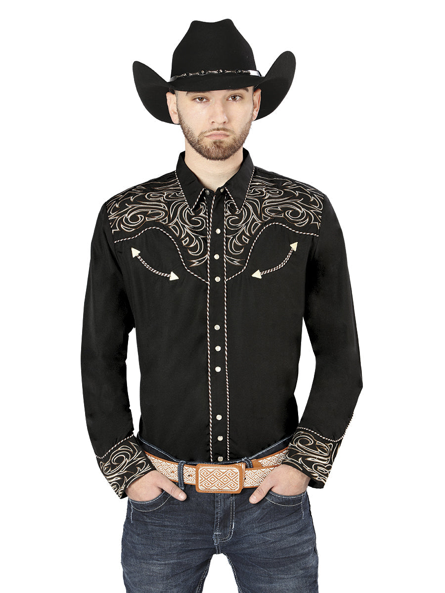 Camisa Western El General Bordada Negro/Oro 44198