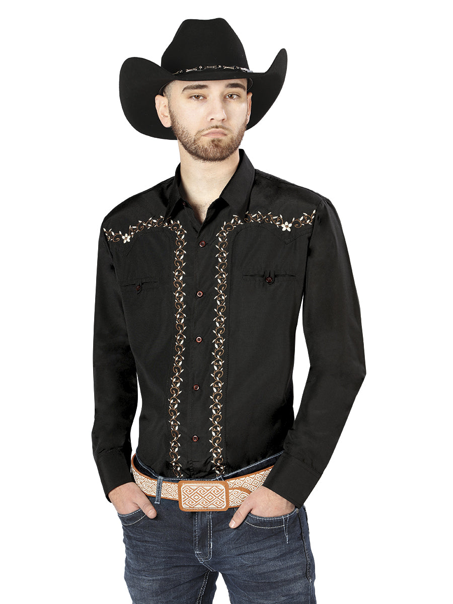 Camisa Vaquera Bordada El General Negra/Dorada 44200