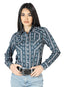 Camisa Western de Manga Larga Azul Marino para Mujer 44202