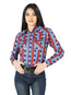 Camisa western de manga larga azul para mujer 44213