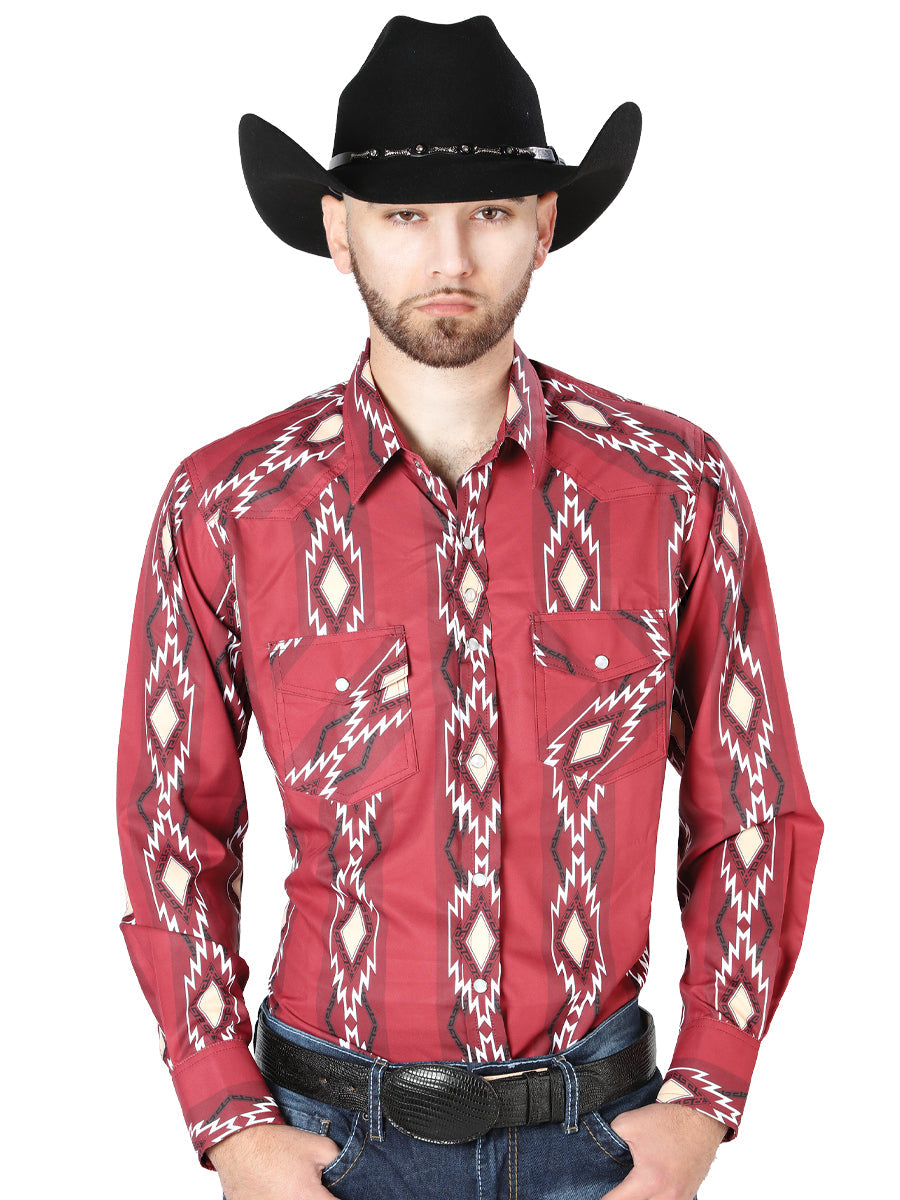 Camisa vaquera de manga larga burdeos 44216