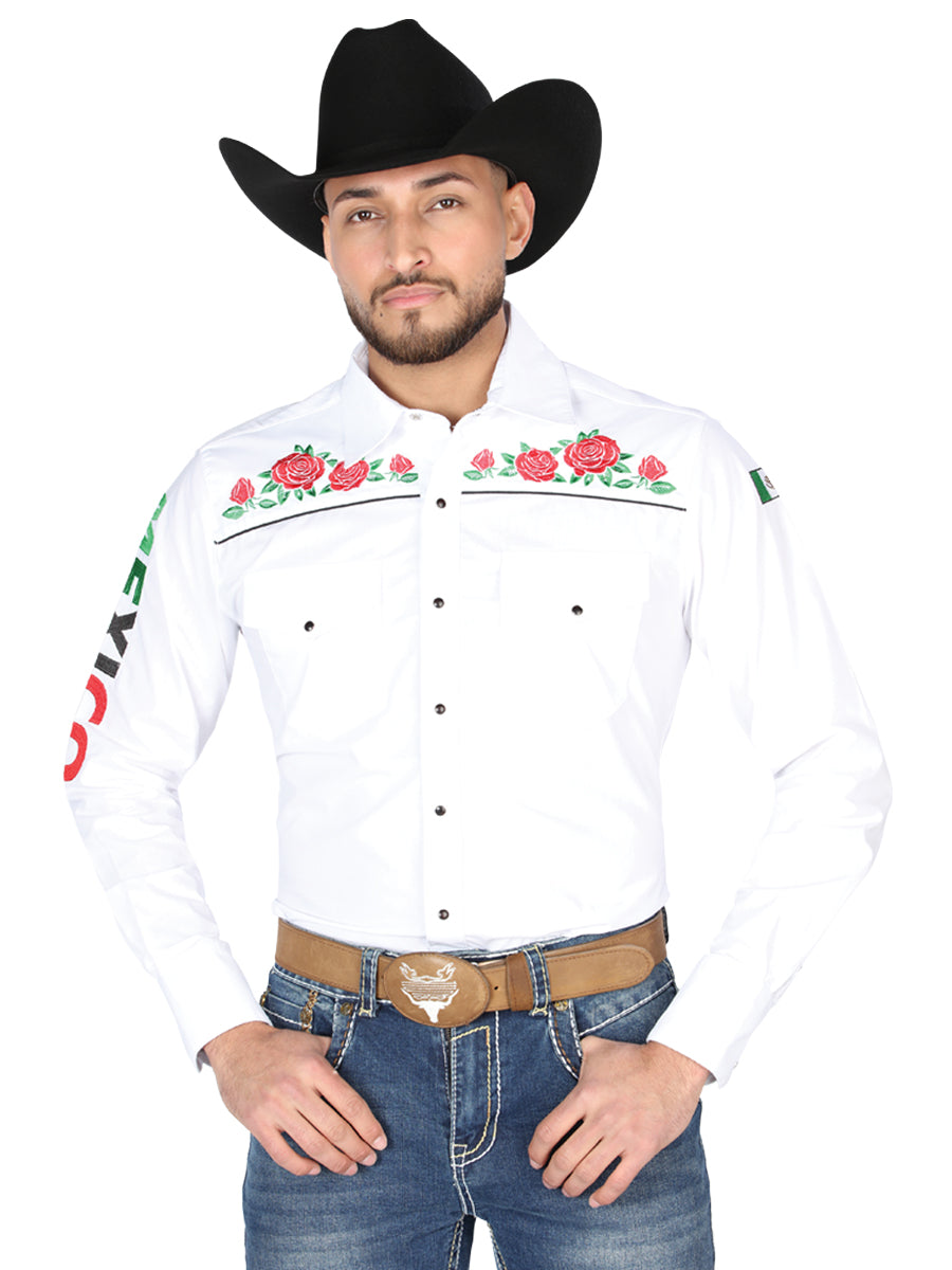 El General Camisa vaquera bordada blanca/rosas 44294