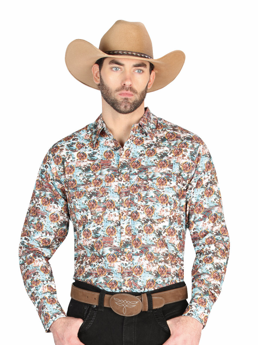 El General - Camisa informal de manga larga - Marrón/Azul 44330