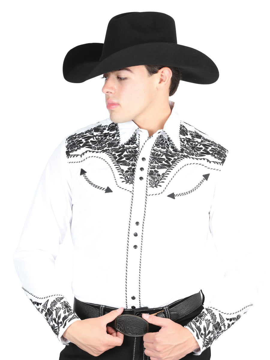 Camisa bordada El Señor De Los Cielos Blanco/Negro 44334