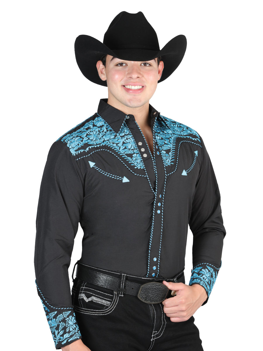 Camisa bordada El Señor De Los Cielos Negro/Azul 44337