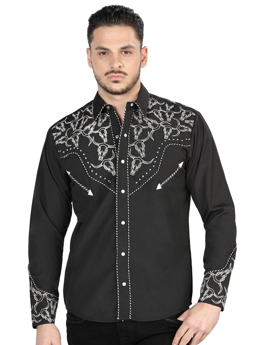 Camisa bordada de El Señor De Los Cielos Negro/Blanco 44340