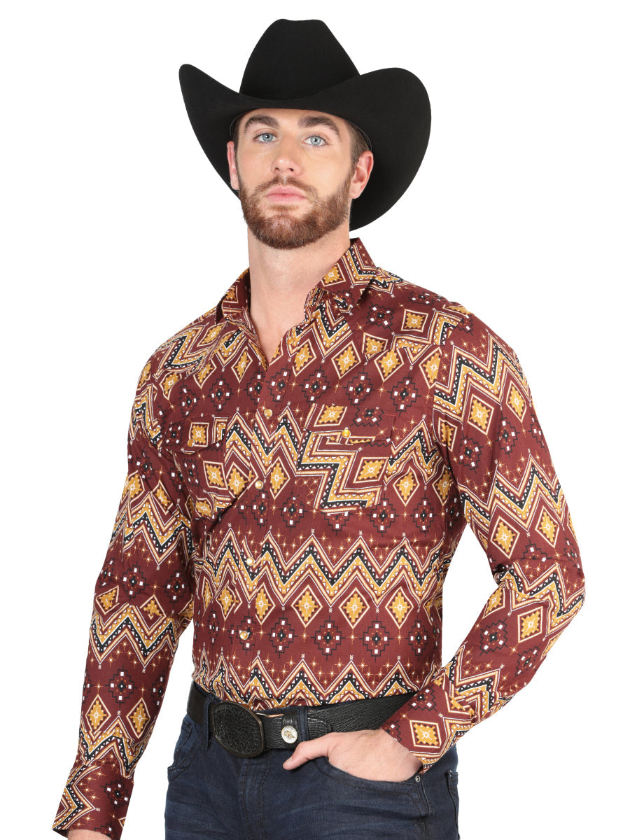 Camisa casual de manga larga El General, borgoña 44430