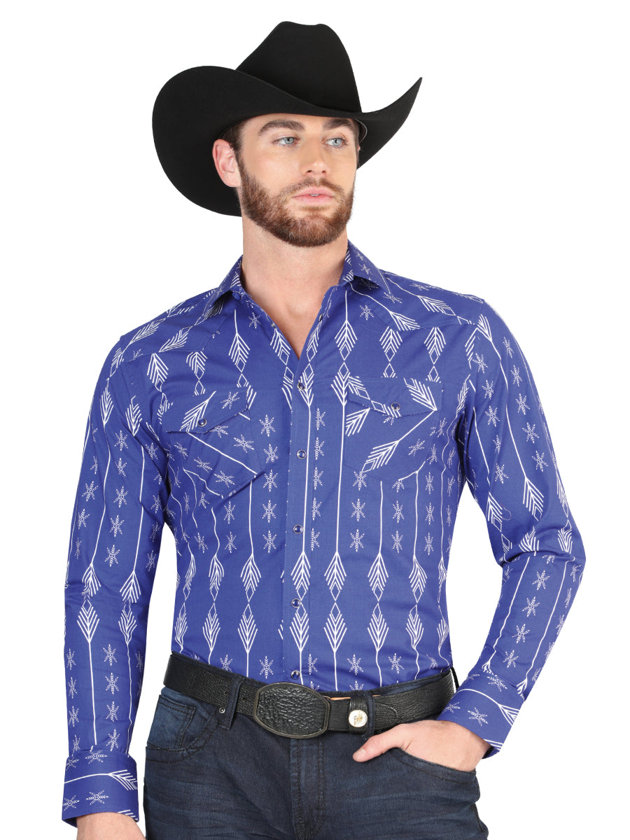 Camisa casual de manga larga El General azul/blanco 44434