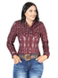 Camisa informal de manga larga de El General, color borgoña 44438