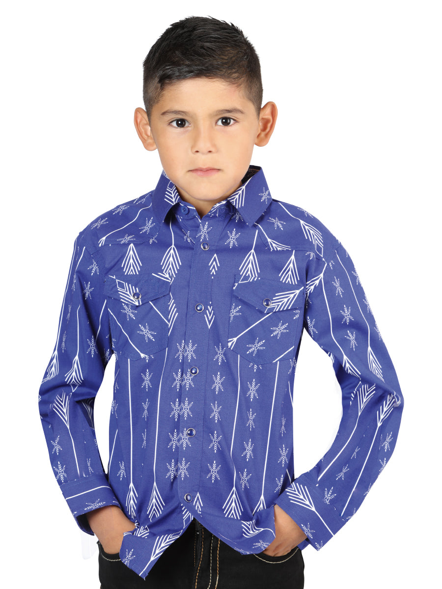 Camisa Casual de Manga Larga El General Azul/Blanco 44440