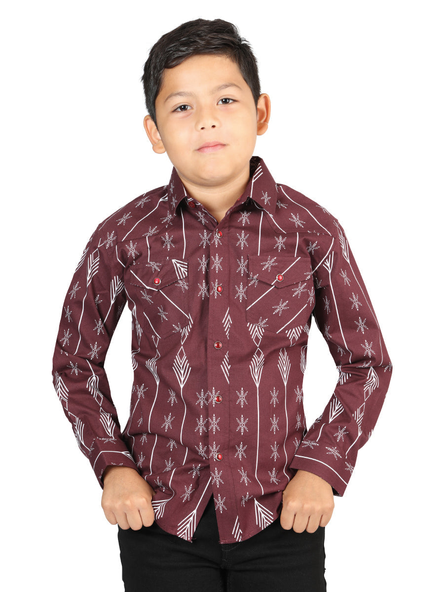Camisa informal de manga larga de El General, color borgoña 44441