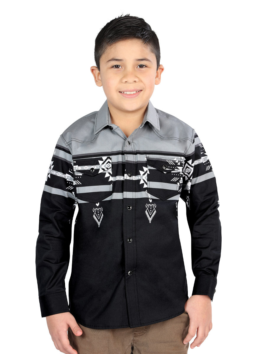 Camisa Casual Manga Larga by El General Negro/Gris 44467
