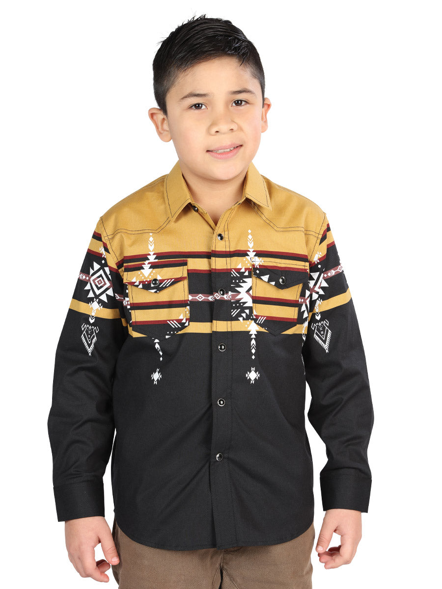 Camisa casual de manga larga El General Negro/Mostaza 44468