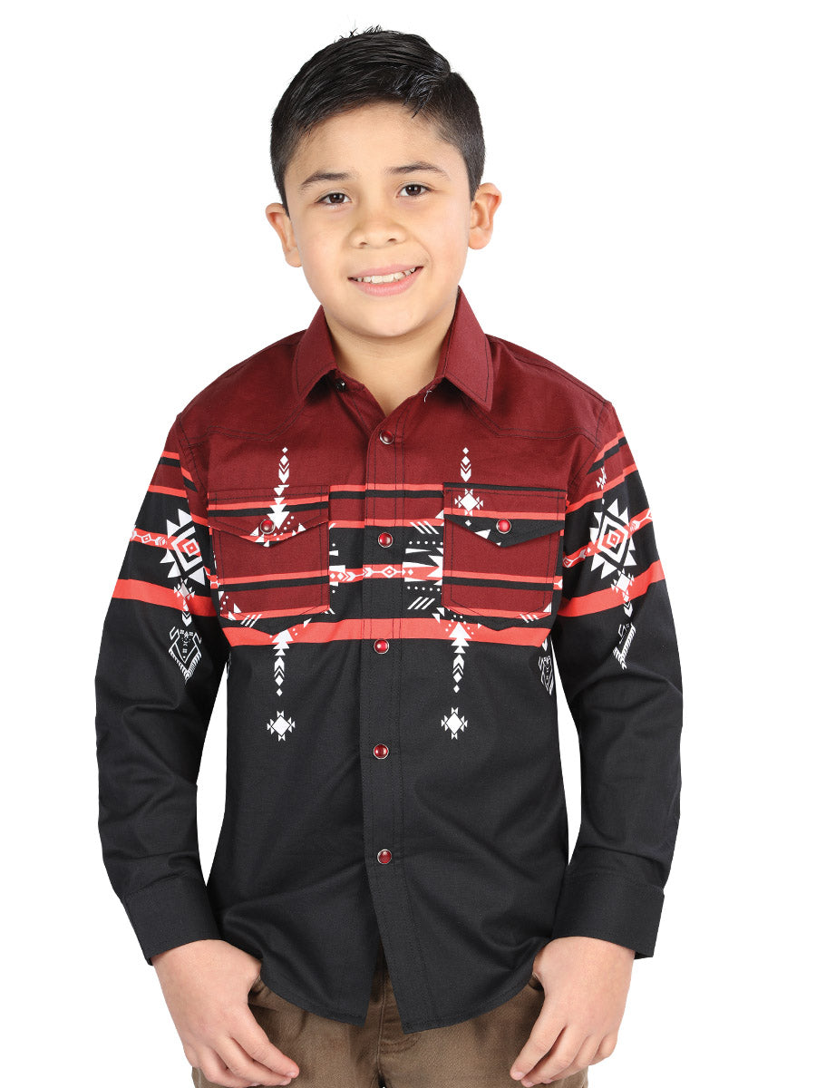 Camisa Casual de Manga Larga El General Negro/Burdeos 44469
