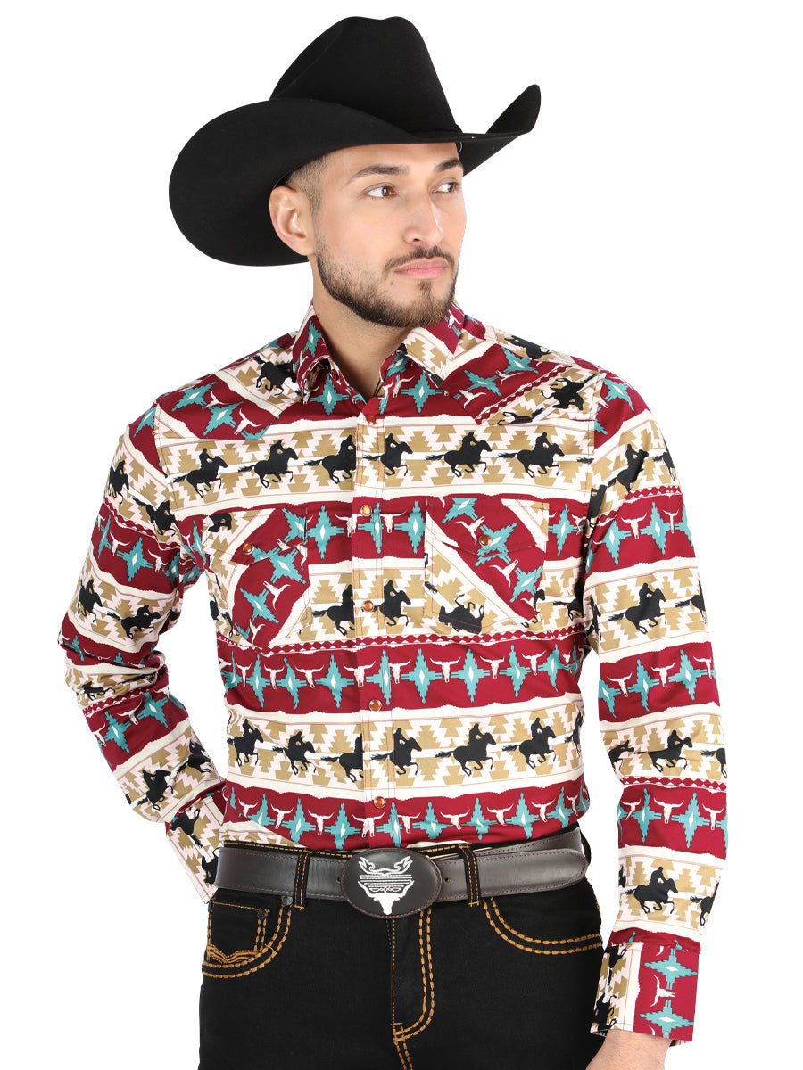 Camisa de manga larga informal El General negro/dorado - Borgoña 44476