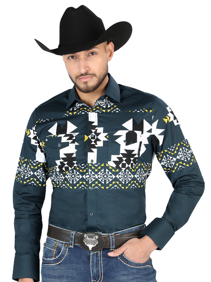 El General - Camisa informal de manga larga - Verde azulado 44486