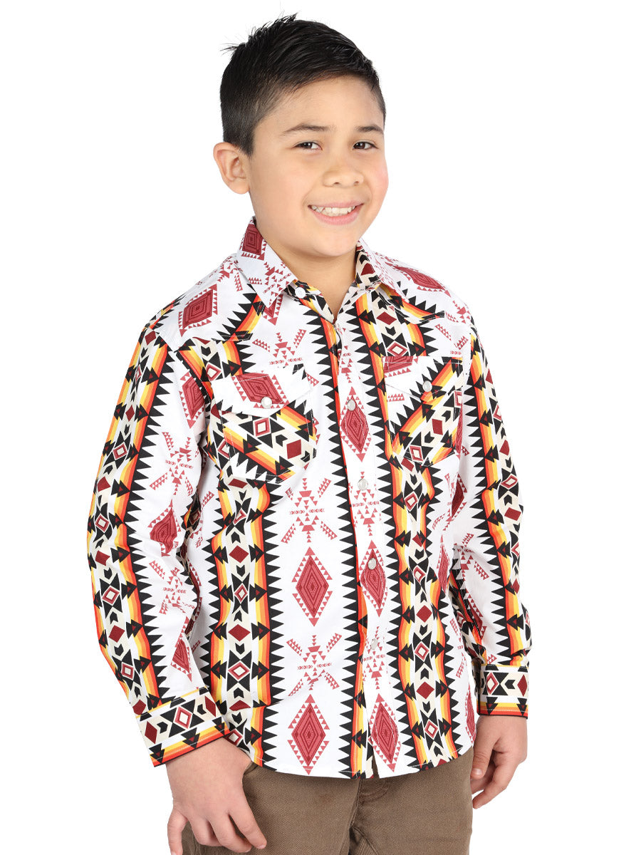 Camisa Casual Manga Larga El General Blanco/Rojo 44508