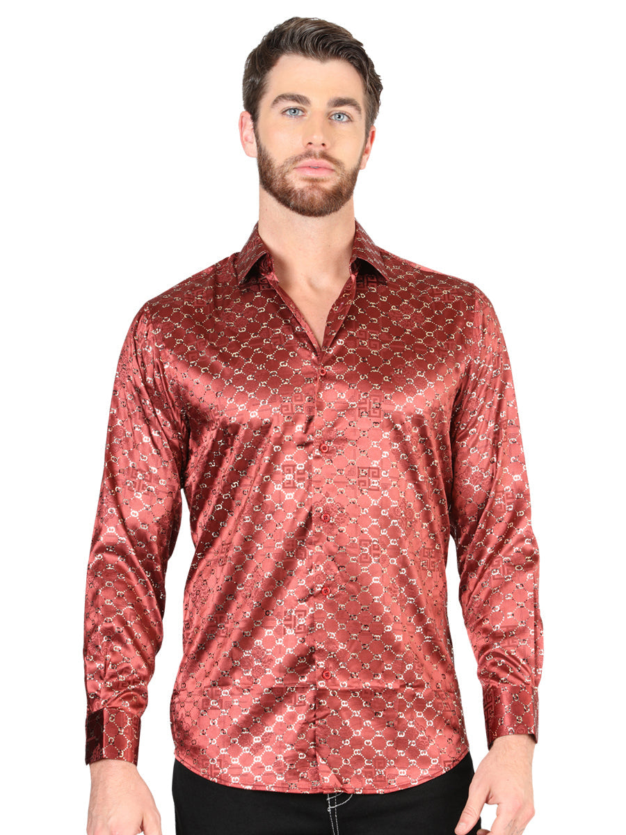 Camisa Informal de Manga Larga en Dorado/Burdeos para Hombre 44546
