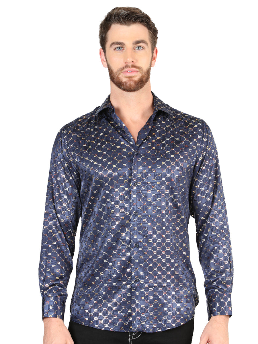 Camisa Informal El General Azul Marino/Dorado de Manga Larga 44548