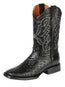 Bota de vaquero de cuero con punta cuadrada para hombre El General - Estampado de avestruz, negra 44673