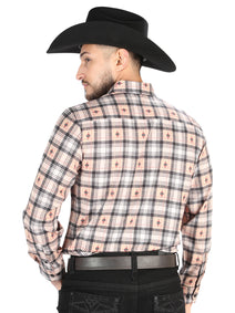 El General - Casual Long Sleeve Shirt - Beige/Black 44698