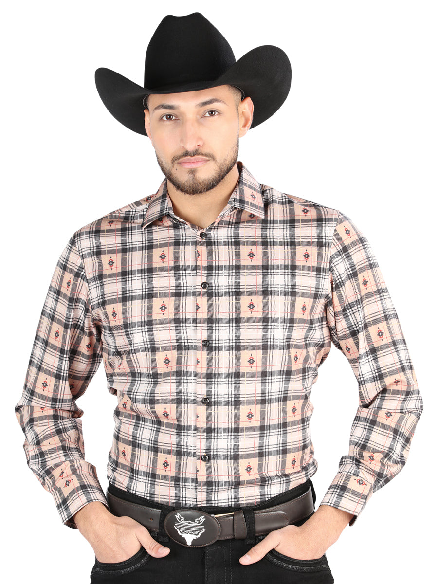 El General - Camisa informal de manga larga - Beige/Negro 44698
