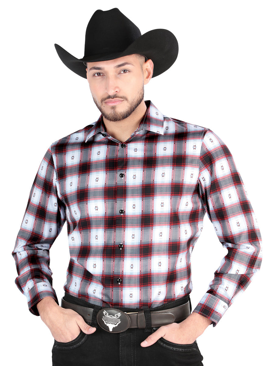 El General - Camisa informal de manga larga - Negro/Rojo 44701