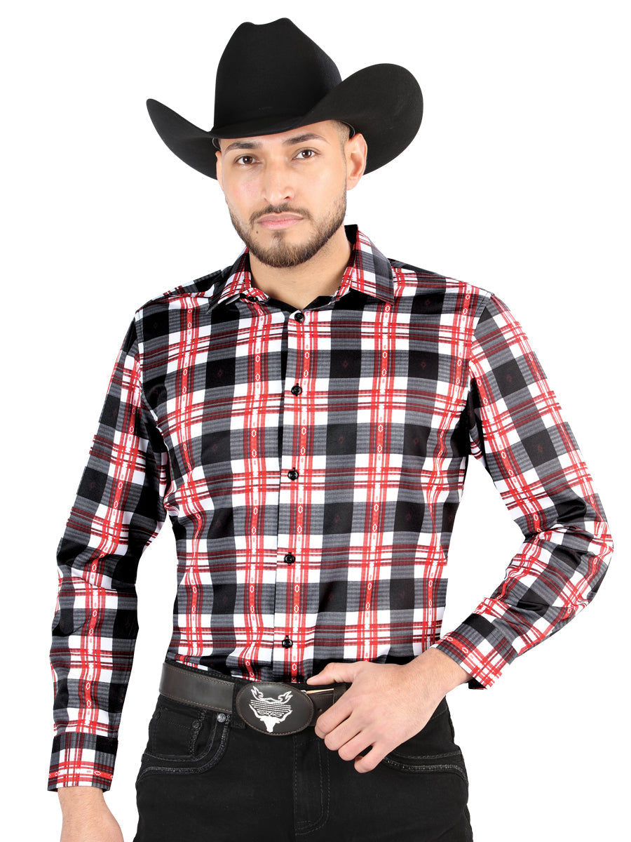 El General - Camisa informal de manga larga - Blanco/Rojo 44707