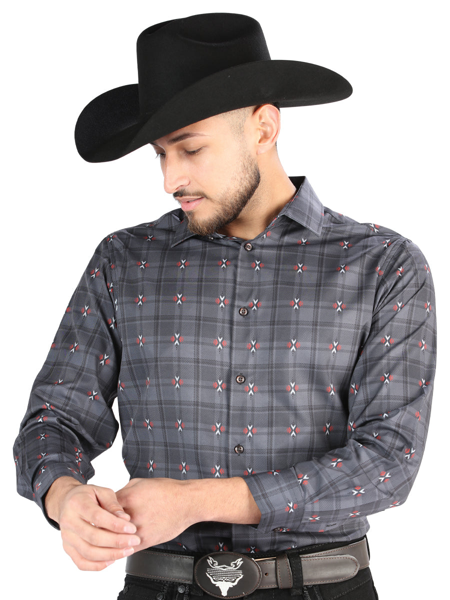 El General - Camisa informal de manga larga - Gris/Marrón 44708
