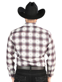 El General - Casual Long Sleeve Shirt - Beige/Burgundy 44713