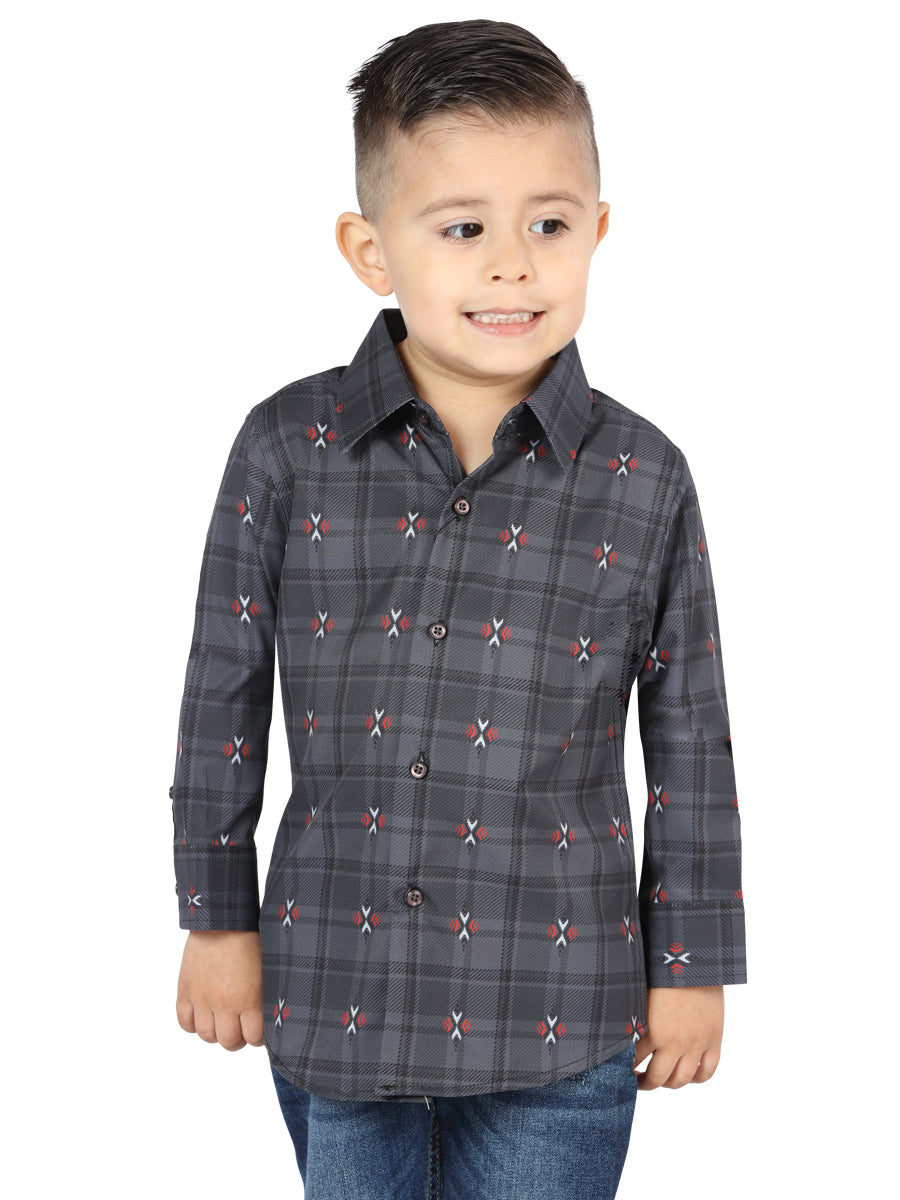 Camisa Informal de Manga Larga General Gris/Marrón 44742
