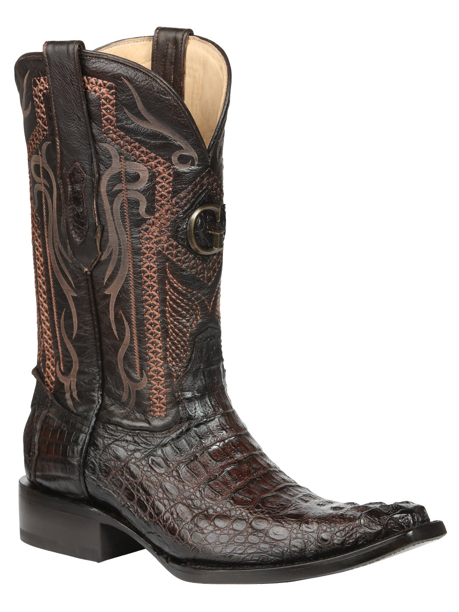 El General Men's Exotic Hornback Caiman Nuca Cowboy Boots - Brown 45082