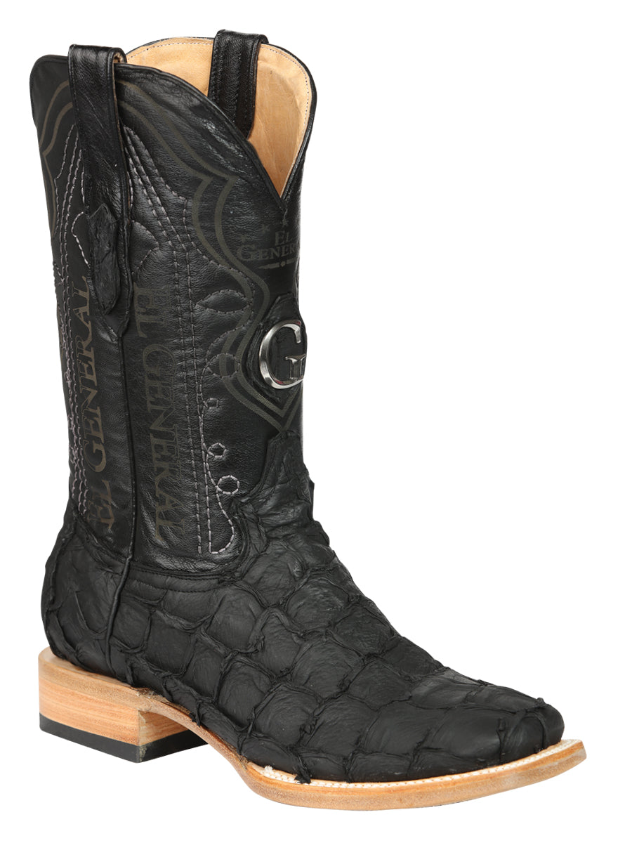 El General Men's Exotic Monster Fish Rodeo Cowboy Boots - Black  45083