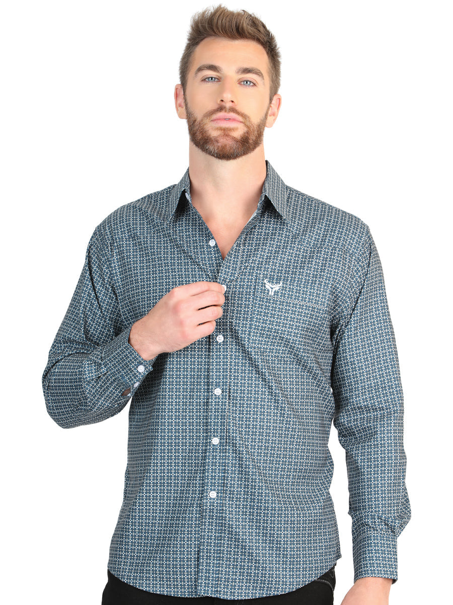 Camisa vaquera de manga larga El General para hombre - Turquesa 45611