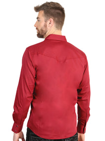 El General Men’s Long Sleeve Western Shirt - Red Stretch 45614
