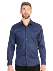El General Men’s Long Sleeve Western Shirt - Navy Blue Stretch  45616