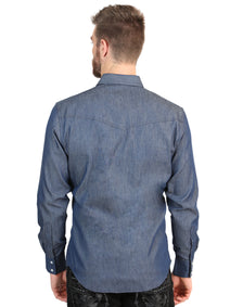 El General Men’s Long Sleeve Western Shirt - Denim Blue 45619