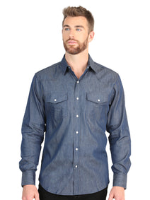El General Men’s Long Sleeve Western Shirt - Denim Blue 45619