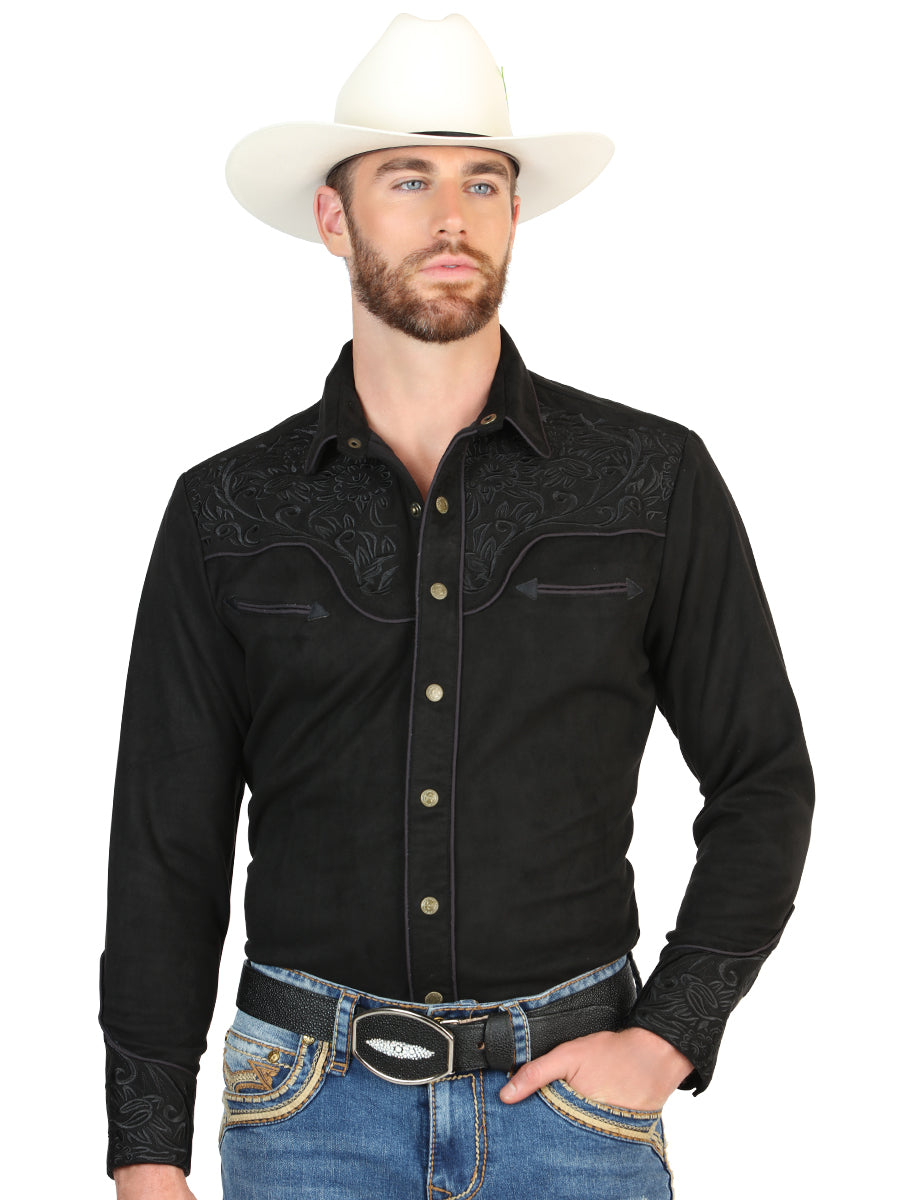 Camisa vaquera de manga larga para hombre El General - Bordado negro/negro 45653