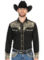 Camisa Vaquera de Manga Larga para Hombre El General - Bordado Negro/Dorado 45654