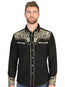 El General Men’s Long Sleeve Western Shirt - Black/Gold Embroidery  45654