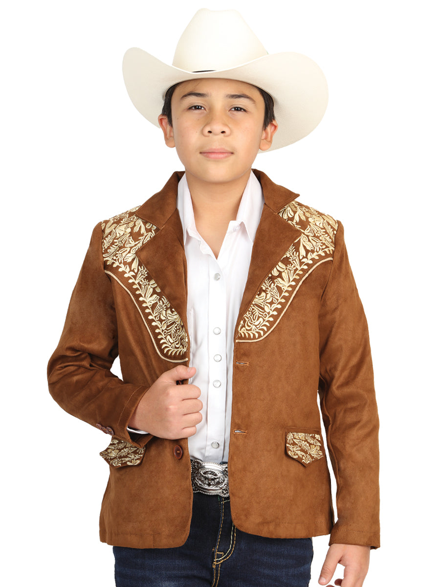 Blazer con bordado occidental de ante para niños El General - Bronceado 45658