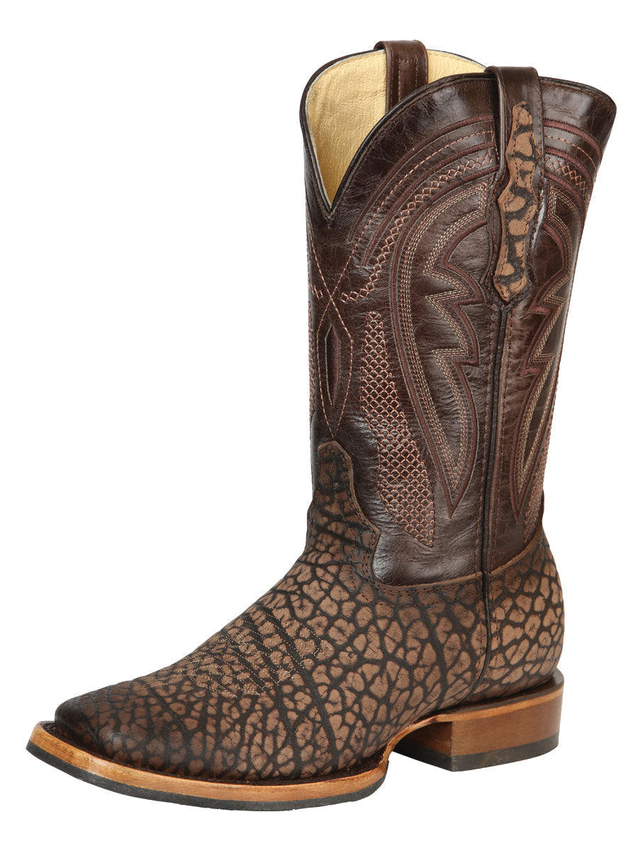 El General Men's Square Toe Cowboy Boot - Imitation Bull Neck Sand 45667
